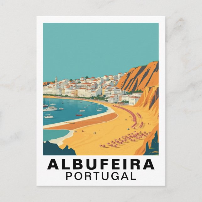 Carte Postale Albufeira, Portugal European Retro Travel Art (Devant)