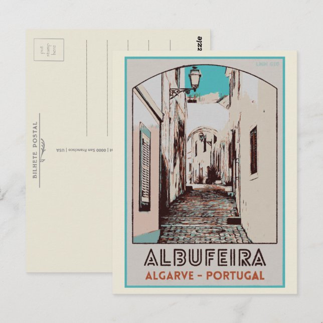 Carte Postale Albufeira vieille ville illustration Algarve Portu (Devant / Derrière)