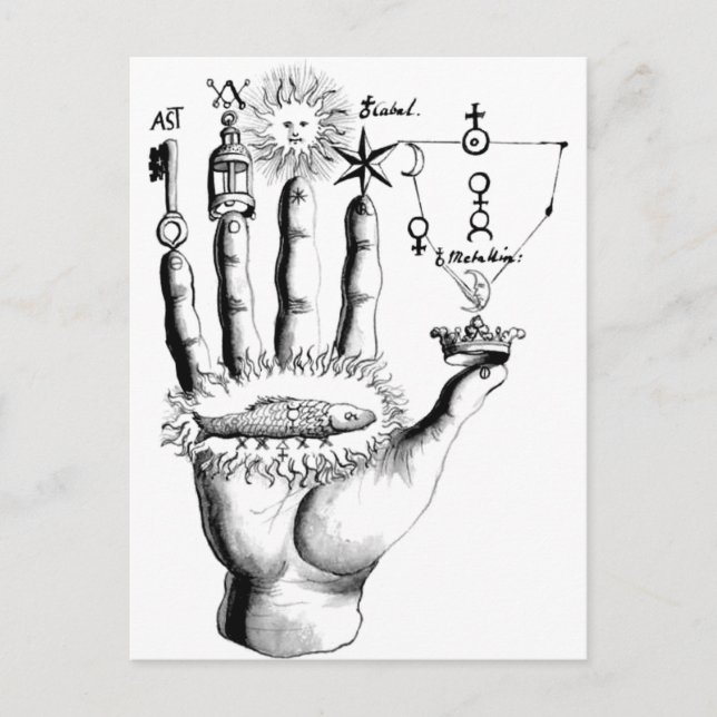 Carte Postale Alchimie inhabituelle du soleil main Steampunk (Devant)