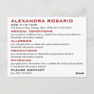 Carte Postale Alerte Médicale d'urgence blanche