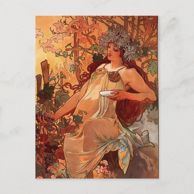 Carte Postale Alfons Mucha - Quatre Saisons - L'AUTOMNE (Devant)