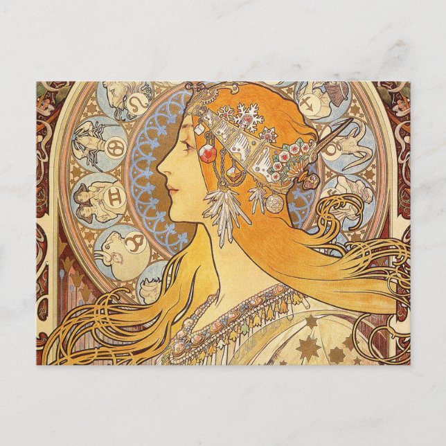 Carte Postale Alfonse Mucha Zodiac Art nouveau femme (Devant)