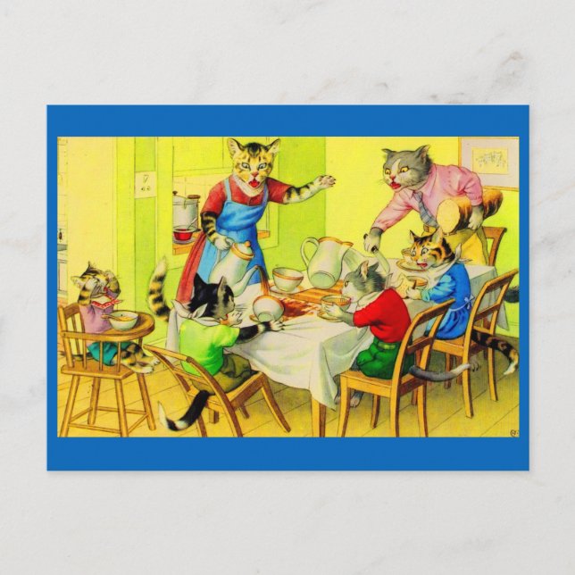 Carte Postale Alfred Mainzer Chats Dîner Désastre (Devant)