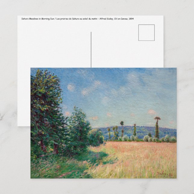 Carte Postale Alfred Sisley - Les prés du Sahur au soleil du mat (Devant / Derrière)
