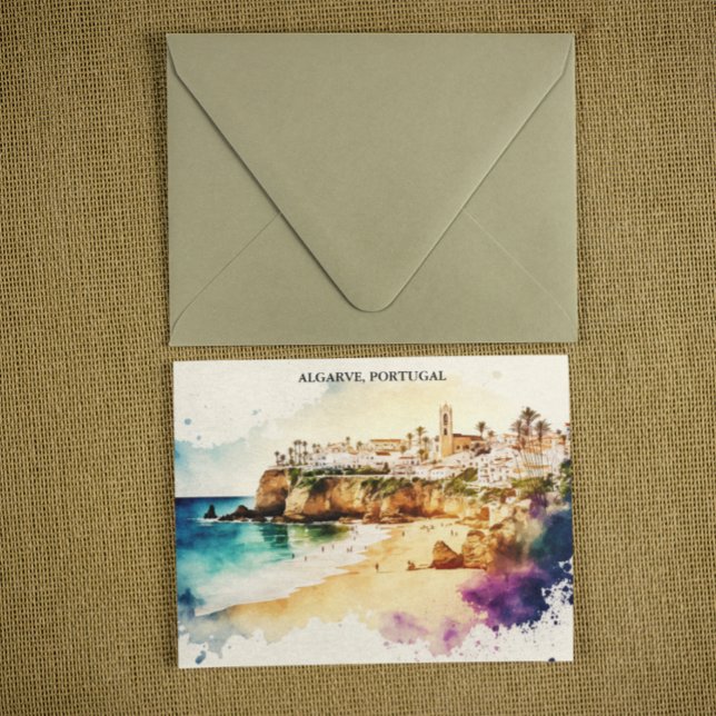 Carte Postale Algarve Portugal Aquarelle Travel (Algarve Portugal travel postcard)