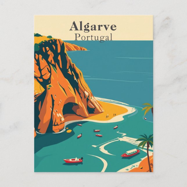 Carte Postale Algarve, Portugal Art rétro côtier européen (Devant)
