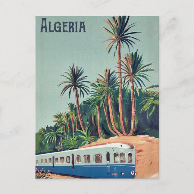 Carte Postale Algérie, train Passant les palmiers (Devant)