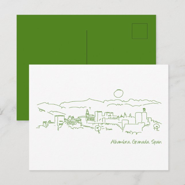 Carte Postale Alhambra coucher de soleil (Devant / Derrière)