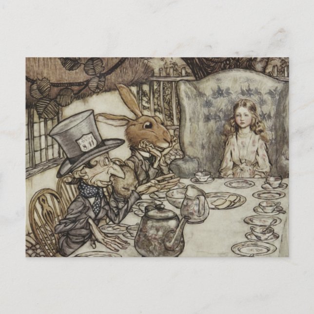 Carte Postale Alice Anniversaire Non-Anniversaire Lapin Chapeau  (Devant)