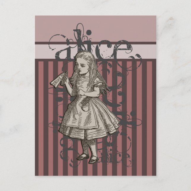 Carte Postale Alice Au Pays Des Merveilles Grunge (Rose) (Devant)