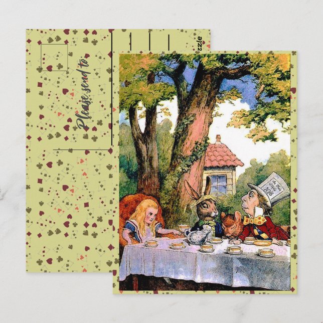 Carte Postale Alice au Pays des merveilles Tea Party Mad Hatter (Devant / Derrière)