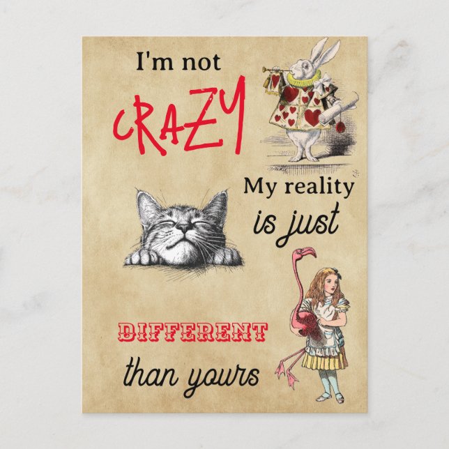Carte Postale Alice - Chat du Cheshire Je ne suis pas folle  (Devant)