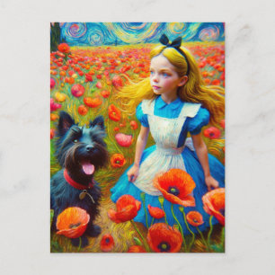 Carte Postale Alice dans la nuit étoilée avec chien de Toto