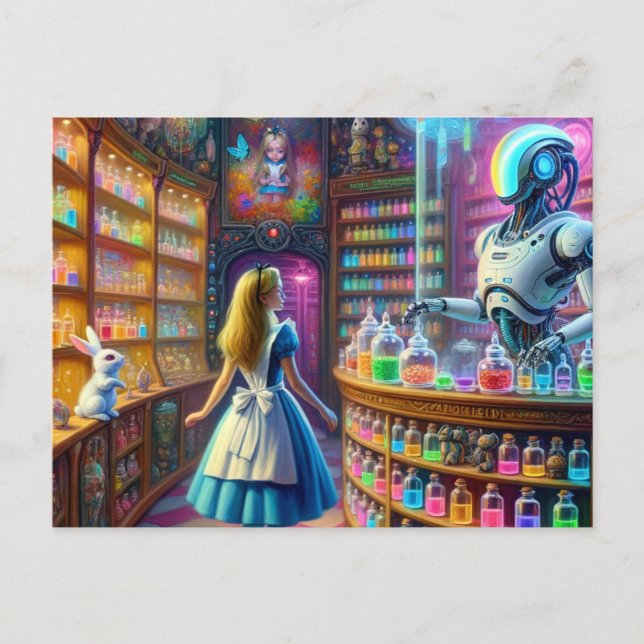 Carte Postale Alice dans l'apothecaire robotique fantastique (Devant)