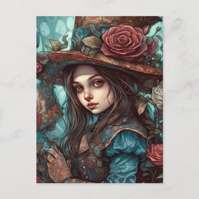 Carte Postale Alice dans un chapeau avec fleurs (Devant)