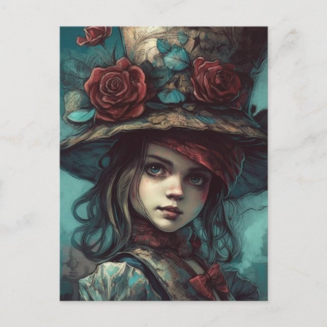 Carte Postale Alice dans un chapeau avec fleurs (Devant)