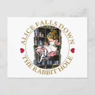 Carte Postale Alice descend le trou de lapin jusqu'au pays des m