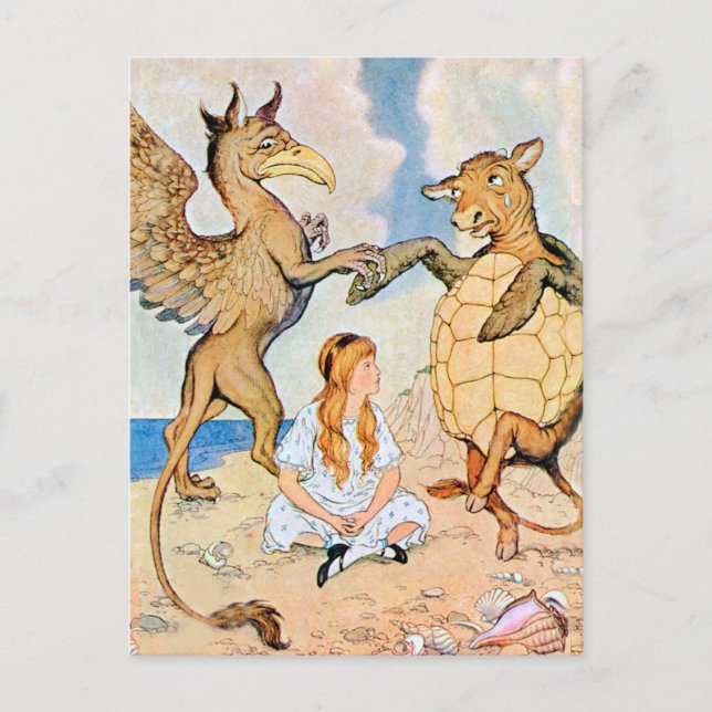 Carte Postale Alice écoute le Griffin et la Fausse tortue (Devant)