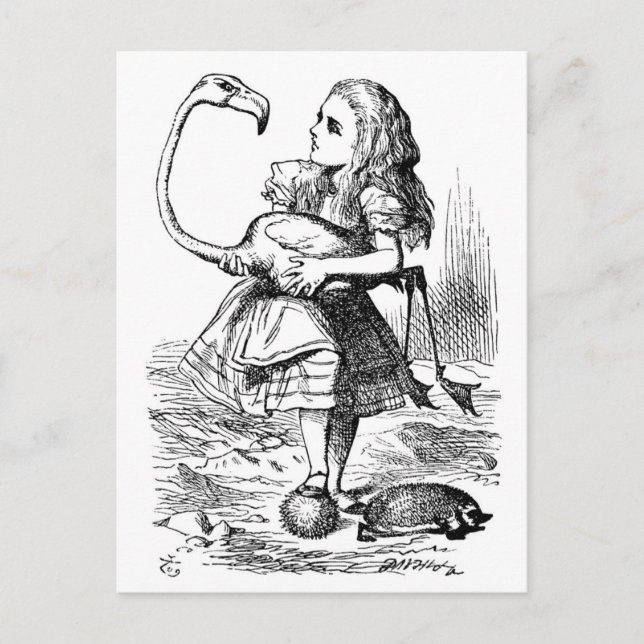 Carte Postale Alice essaie de jouer au croquet avec un flamant (Devant)