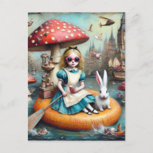 Carte Postale Alice et le collage du lapin blanc