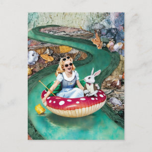 Carte Postale Alice et le collage rétro de White Rabbit