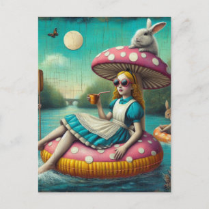 Carte Postale Alice et le lapin art encaustique collage