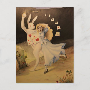Carte Postale Alice et le lapin avec montre - Esquisse à la main