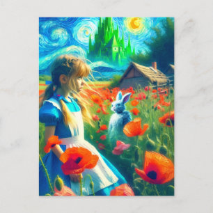 Carte Postale Alice et le lapin blanc Entrez dans le style Oz Va