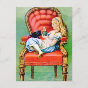 Carte Postale Alice & Her Cat Dinah dans la chaise Big Red Velve