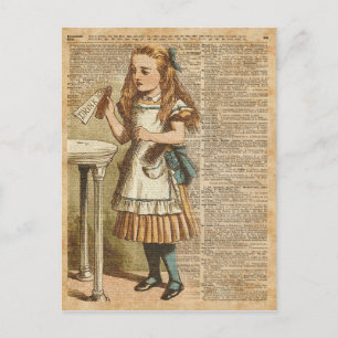 Carte Postale Alice In Wonderland Buvez-Moi Livre Vintage Page A