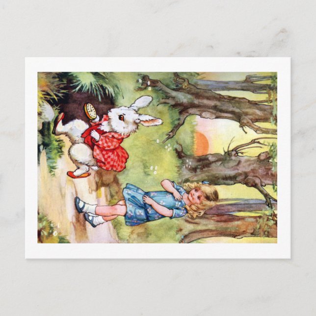 Carte Postale Alice suit le lapin blanc au pays des merveilles (Devant)