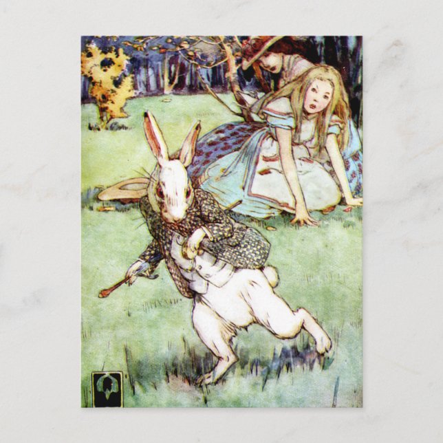 Carte Postale Alice suit le lapin blanc au pays des merveilles (Devant)