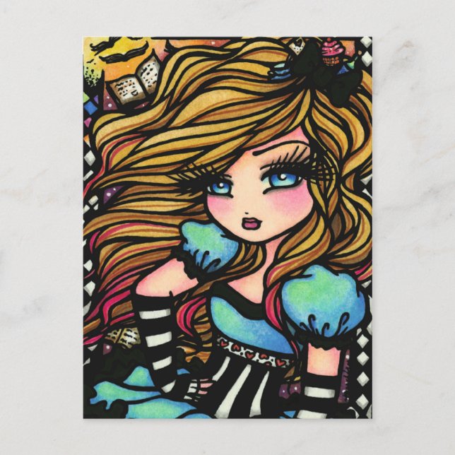 Carte Postale Alice Wonderland Hearts Fairy Imaginaire Art Girl (Devant)