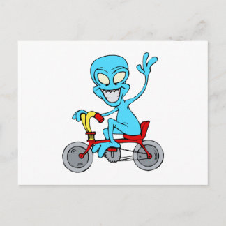 Carte Postale alien à vélo minuscule