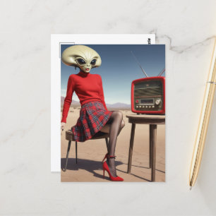 Carte Postale Alien avec radio dans le désert