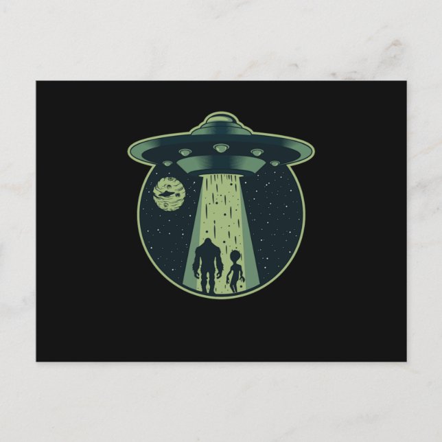Carte Postale Alien Bigfoot Sasquatch OVNI Enlèvement Aliens Cad (Devant)