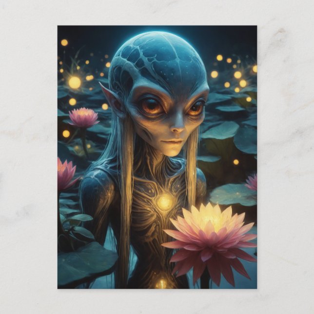 Carte Postale Alien dans un étang Lotus (Devant)