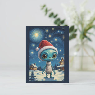 Carte Postale Alien de nuit étoilé joli Noël Texte personnalisé