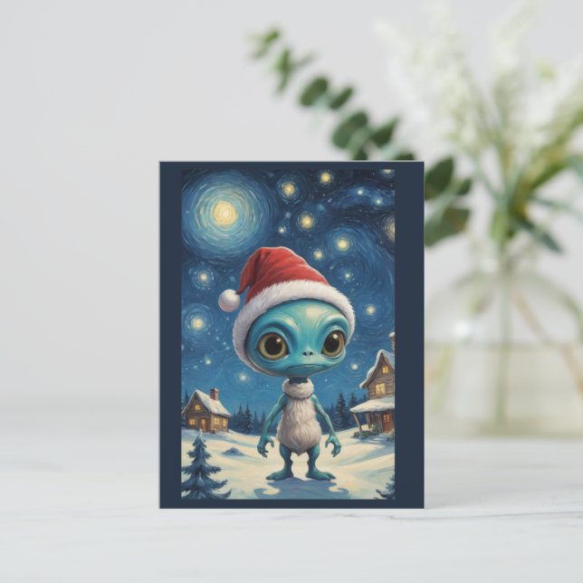 Carte Postale Alien de nuit étoilé joli Noël Texte personnalisé (Debout devant)