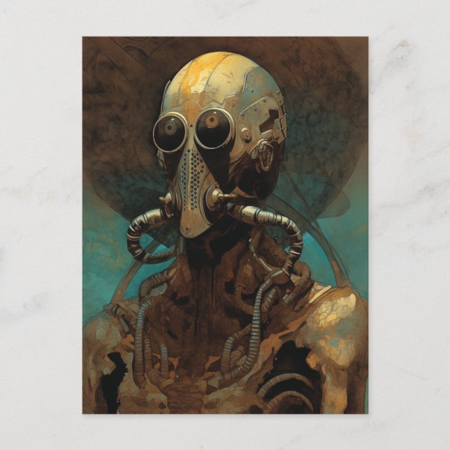 Carte Postale Alien de science-fiction portant un masque casque (Devant)