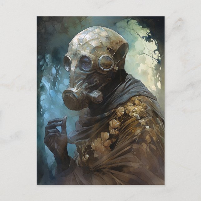 Carte Postale Alien de science-fiction portant un masque casque (Devant)