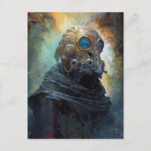 Carte Postale Alien de science-fiction portant un masque casque