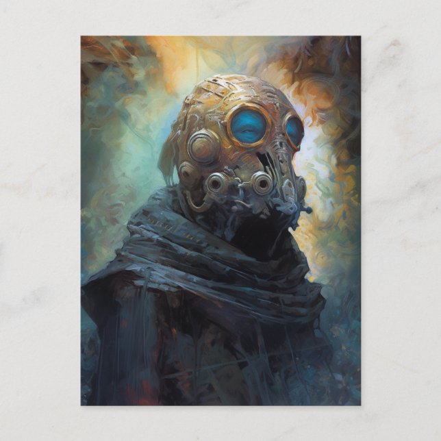 Carte Postale Alien de science-fiction portant un masque casque (Devant)