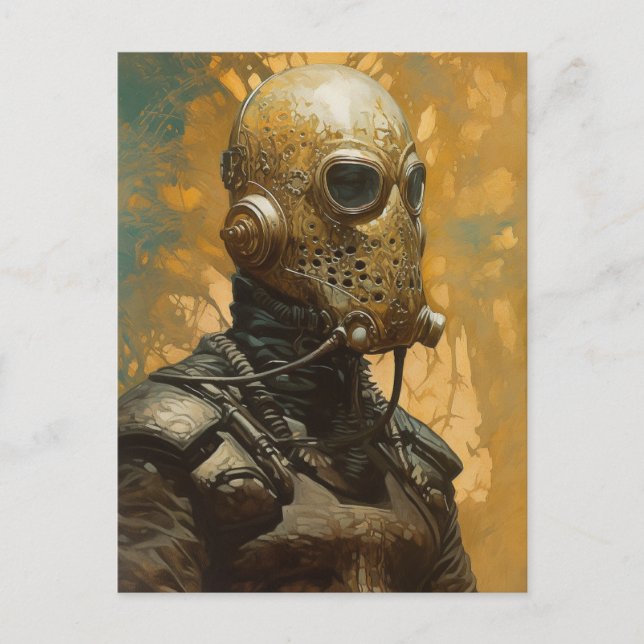 Carte Postale Alien de science-fiction portant un masque casque (Devant)
