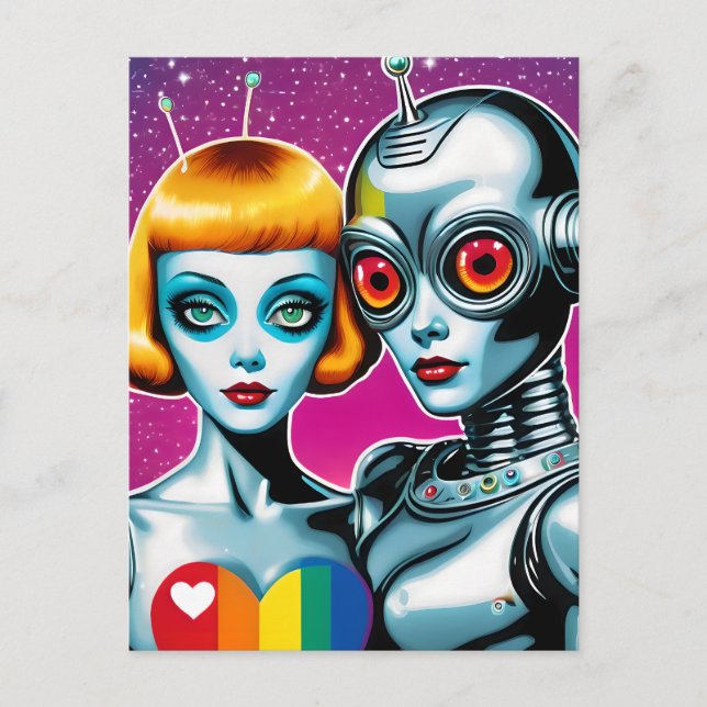 Carte Postale Alien et robot dans Love Pride (Devant)