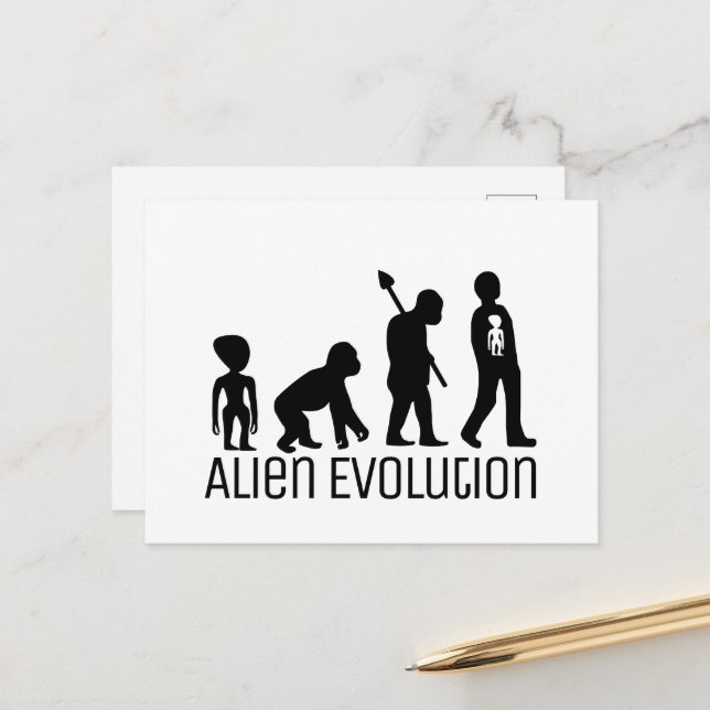 Carte Postale Alien Evolution, Alien extraterrestre (Devant/Arrière en situation)