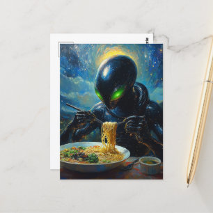 Carte Postale Alien manger Ramen