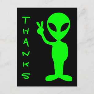 Carte Postale Alien noir et vert brillant Merci