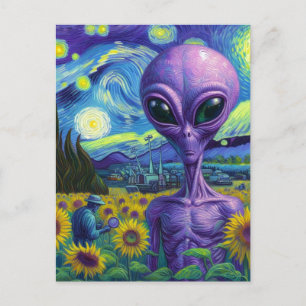 Carte Postale Alien pourpre Van Gogh Champ de tournesol