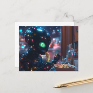 Carte Postale Alien Robot Mangeant des nouilles